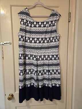 Tiana B. Navy and White Patterned Cap-Sleeve Fit & Flare Dress